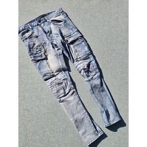 Decibel Jeans Mens 32 32 Distressed Denim Slim Cargo Streetwear Cyber Punk Rave